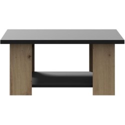 Table basse PILVI 2 Plateaux - Style contemporain - Particules mélaminé - Décor Chene et noir - L 67 x P 67 x H 31 cm