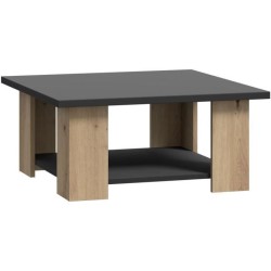 Table basse PILVI 2 Plateaux - Style contemporain - Particules mélaminé - Décor Chene et noir - L 67 x P 67 x H 31 cm