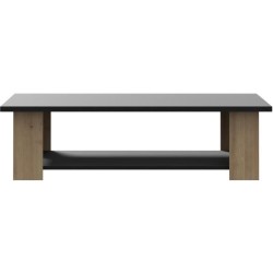 Table basse PILVI 2 Plateaux - Style contemporain - Particules mélaminé - Décor Chene et noir - L 110 x P 60 x H 31 cm