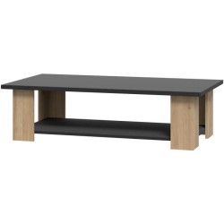 Table basse PILVI 2 Plateaux - Style contemporain - Particules mélaminé - Décor Chene et noir - L 110 x P 60 x H 31 cm