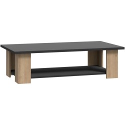 Table basse PILVI 2 Plateaux - Style contemporain - Particules mélaminé - Décor Chene et noir - L 110 x P 60 x H 31 cm