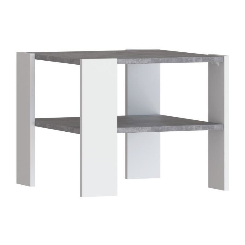 Table basse PILVI 2 Plateaux - Style contemporain - Particules mélaminé - Décor Blanc et béton clair - L 55 x P 55 x H 45 cm