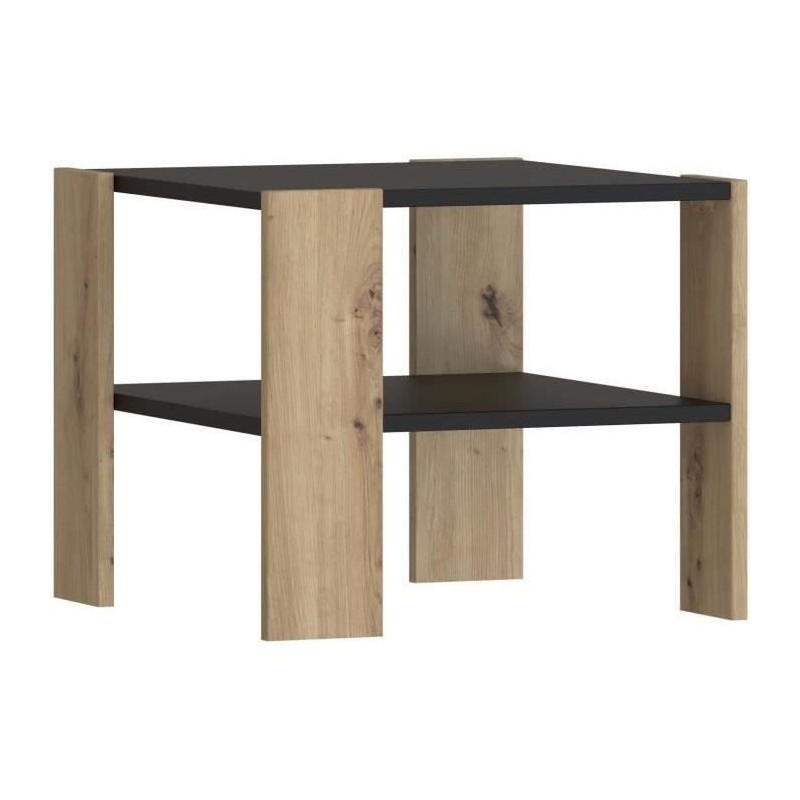 Table basse PILVI 2 Plateaux - Style contemporain - Particules mélaminé - Décor Chene et noir - L 55 x P 55 x H 45 cm