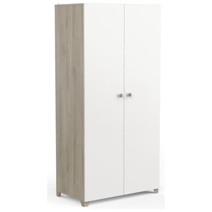Chambre complete adulte LIFE : Lit + Commode + Armoire - Décor chene