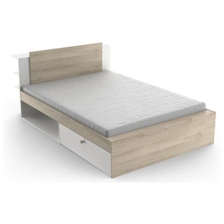 Chambre complete adulte LIFE : Lit + Commode + Armoire - Décor chene