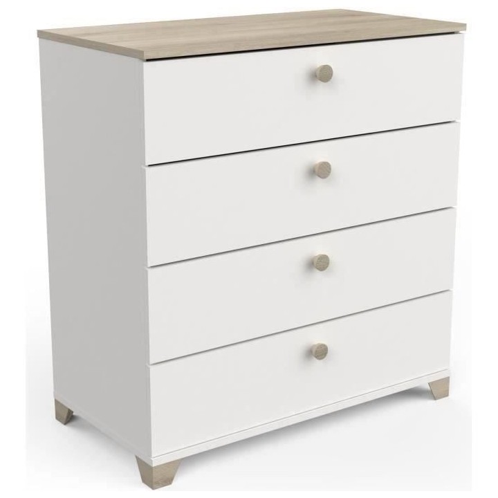 Chambre complete adulte LIFE : Lit + Commode + Armoire - Décor chene