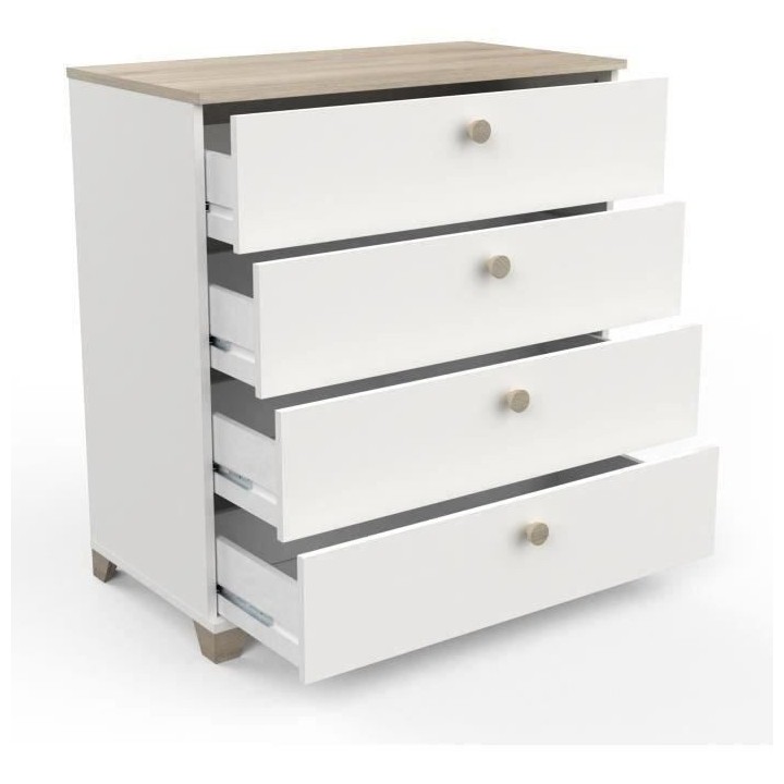 Chambre complete adulte LIFE : Lit + Commode + Armoire - Décor chene