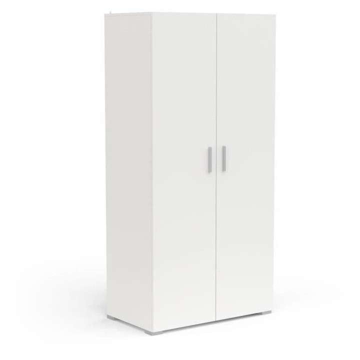 Chambre complete adulte LIFE - Lit + Commode + Armoire - Décor blanc