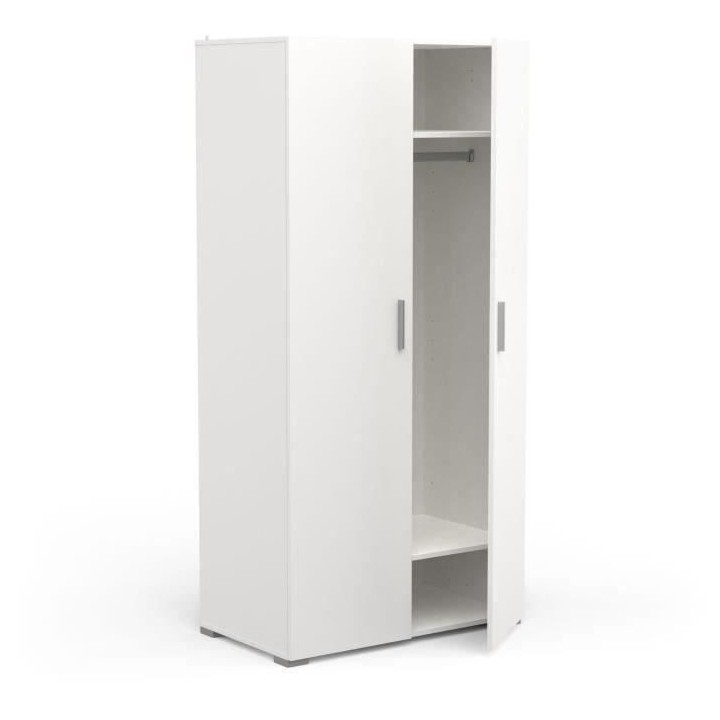 Chambre complete adulte LIFE - Lit + Commode + Armoire - Décor blanc