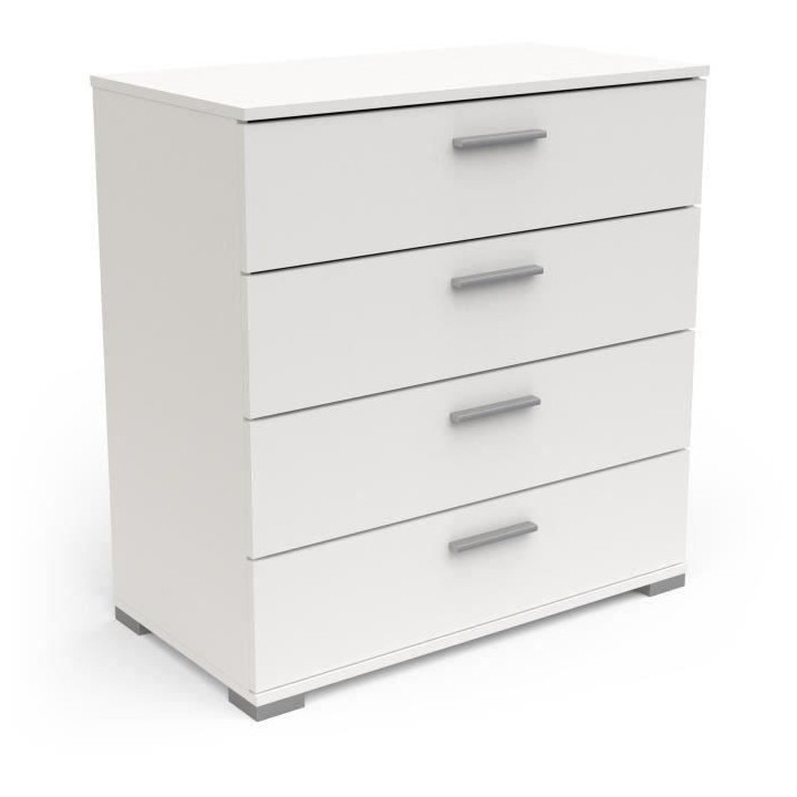 Chambre complete adulte LIFE - Lit + Commode + Armoire - Décor blanc