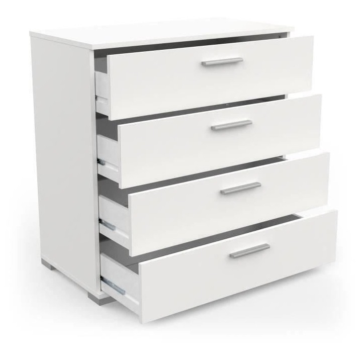 Chambre complete adulte LIFE - Lit + Commode + Armoire - Décor blanc