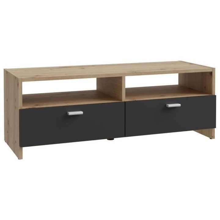 Meuble TV PILVI - Style contemporain - Décor Chene et Noir - 2 Abatta