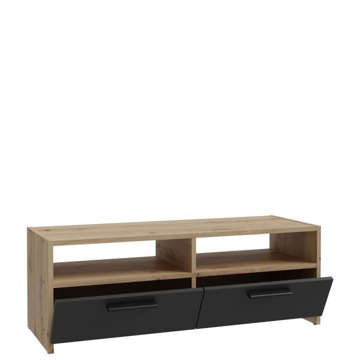 Meuble TV PILVI - Style contemporain - Décor Chene et Noir - 2 Abatta