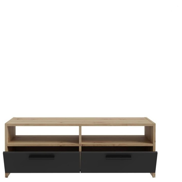 Meuble TV PILVI - Style contemporain - Décor Chene et Noir - 2 Abatta