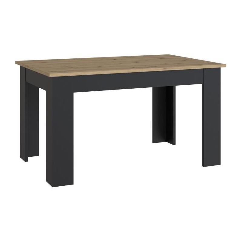 Table a manger PILVI - Style contemporain - Particules mélaminé - Décor Chene et noir - 4/6 personnes - L 140 x P 77 x H 90 c