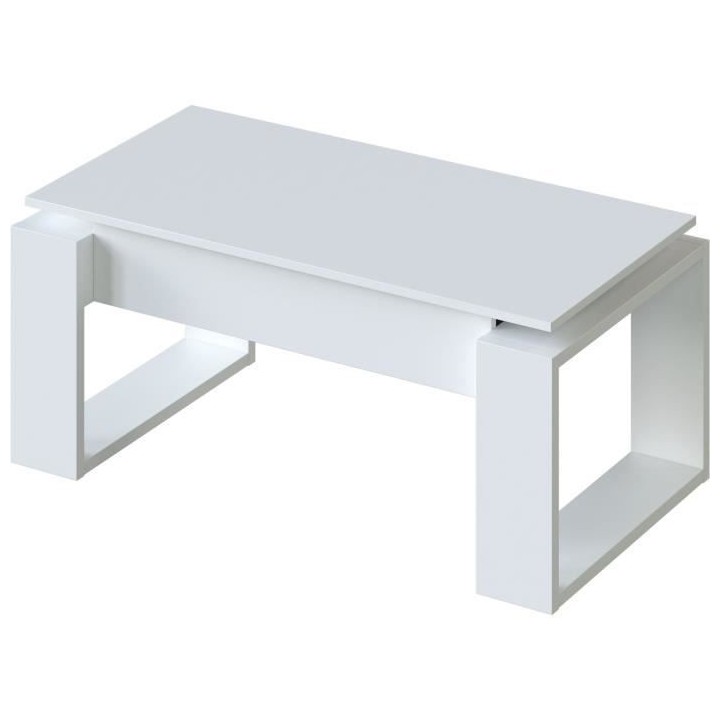 Table basse relevable - Mélaminé blanc - L 105 x P 55 x H 45 cm NOVA