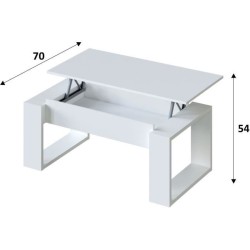 Table basse relevable - Mélaminé blanc - L 105 x P 55 x H 45 cm NOVA