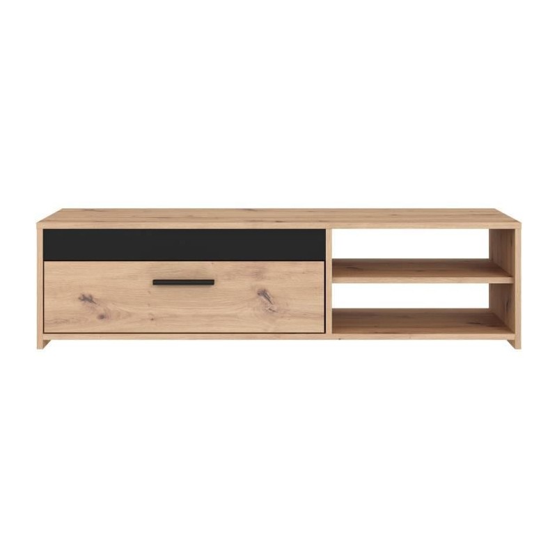 Meuble TV PILVI - Style contemporain - Décor Chene - 1 Abattant + 2 niches - L 120 x P 42 x H 32 cm