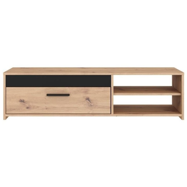 Meuble TV PILVI - Style contemporain - Décor Chene - 1 Abattant + 2 n