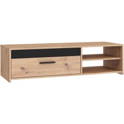 Meuble TV PILVI - Style contemporain - Décor Chene - 1 Abattant + 2 niches - L 120 x P 42 x H 32 cm