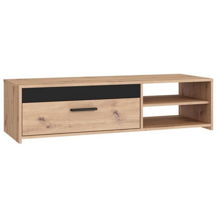 Meuble TV PILVI - Style contemporain - Décor Chene - 1 Abattant + 2 n