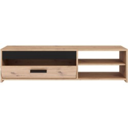 Meuble TV PILVI - Style contemporain - Décor Chene - 1 Abattant + 2 niches - L 120 x P 42 x H 32 cm