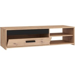 Meuble TV PILVI - Style contemporain - Décor Chene - 1 Abattant + 2 niches - L 120 x P 42 x H 32 cm