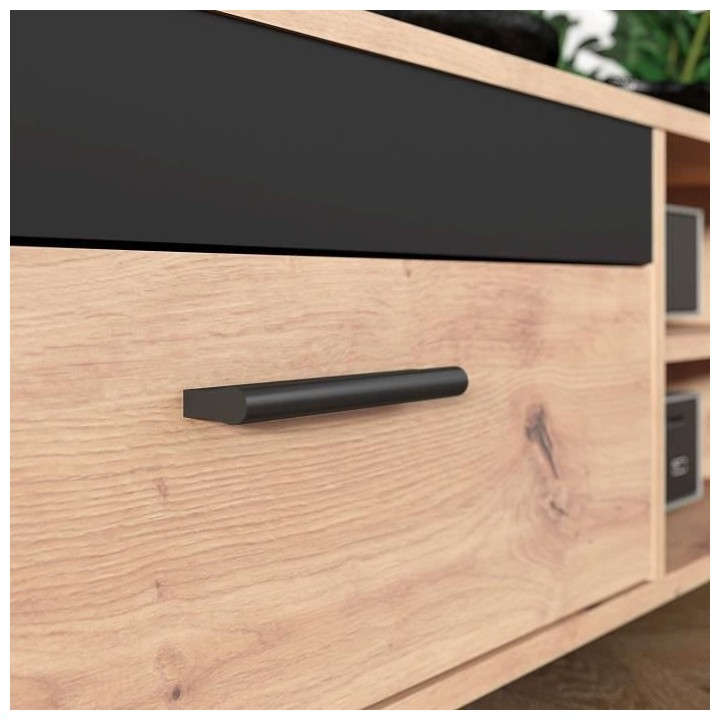 Meuble TV PILVI - Style contemporain - Décor Chene - 1 Abattant + 2 n