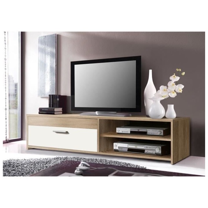 Meuble TV PILVI - Style contemporain - Particules mélaminé - Décor