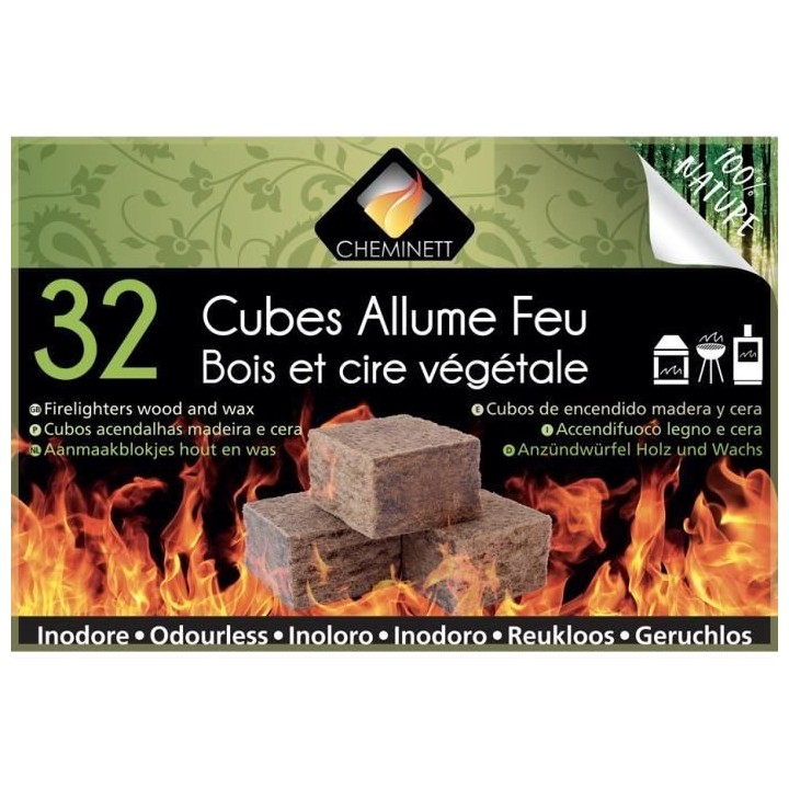 CHEMINETT Allume feu cubes Bois et cire 100% d'origine végétale FSC