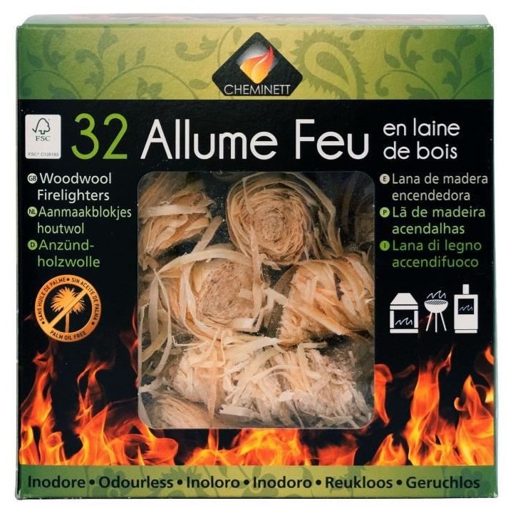 CHEMINETT Allume feu - pelotes rouleaux laine de bois 100% végétale