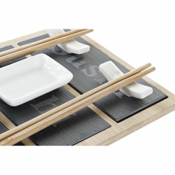 Set de sushi DKD Home Decor Bambou Ardoise Noir Naturel Oriental 25 x 19 x 3 cm