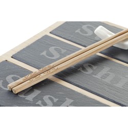 Set de sushi DKD Home Decor Bambou Ardoise Noir Naturel Oriental 25 x 19 x 3 cm