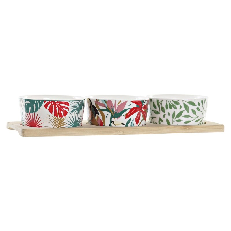 Ensemble à apértif DKD Home Decor Multicouleur Métal Bambou Grès Tropical 4 Pièces 30 x 40 cm 28,5 x 10 x 4,6 cm