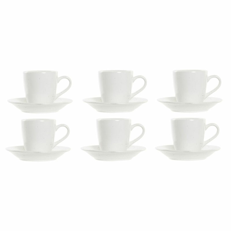 Ensemble de tasses à café DKD Home Decor Naturel Bois d'hévéa Blanc Grès 90 ml