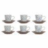 Ensemble de tasses à café DKD Home Decor Bleu Marron Bois d'hévéa Blanc Grès 90 ml