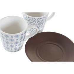 Ensemble de tasses à café DKD Home Decor Bleu Marron Bois d'hévéa Blanc Grès 90 ml