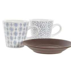 Ensemble de tasses à café DKD Home Decor Bleu Marron Bois d'hévéa Blanc Grès 90 ml