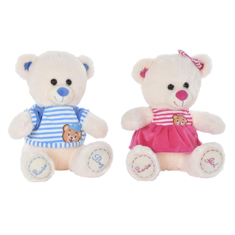 Ours en peluche DKD Home Decor Bleu Beige Rose Enfant Ours 27 x 20 x 30 cm (2 Unités)