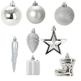 Lot de 20 boules de Noël + 20 suspensions de Noël - Ø 6 cm - Argent