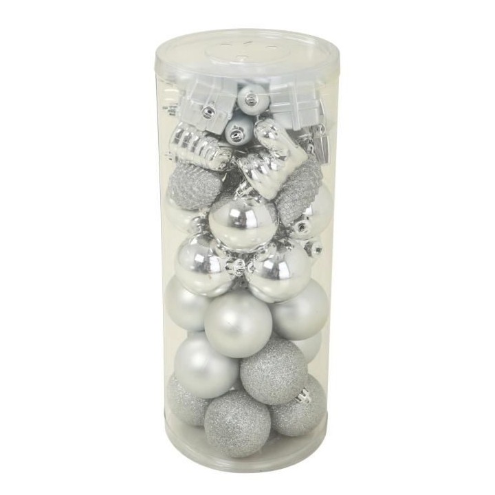 Lot de 20 boules de Noël + 20 suspensions de Noël - Ø 6 cm - Argent