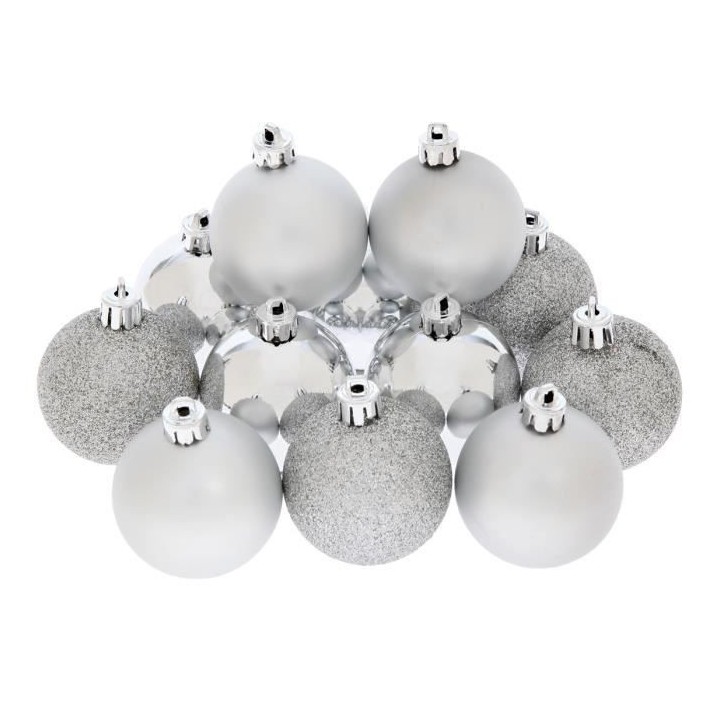 Kit de 12 boules de noël argenté 6 cm