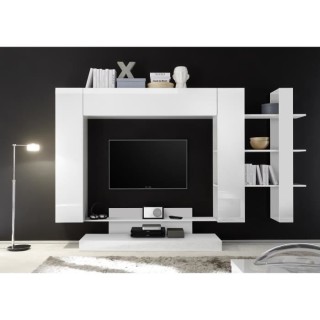 Meuble TV Mural 2 portes - Laqué Noir et Blanc - L 259 x P 42 x H 175