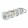 Ensemble de tasses à café DKD Home Decor Rayures Fleurs Métal Grès 150 ml 4 Pièces