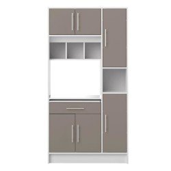 PEPPER Buffet de cuisine - 6 portes + 1 tiroir + 4 niches - L 91 x P 40 x H 180 cm - Taupe mat - SYMBIOSIS