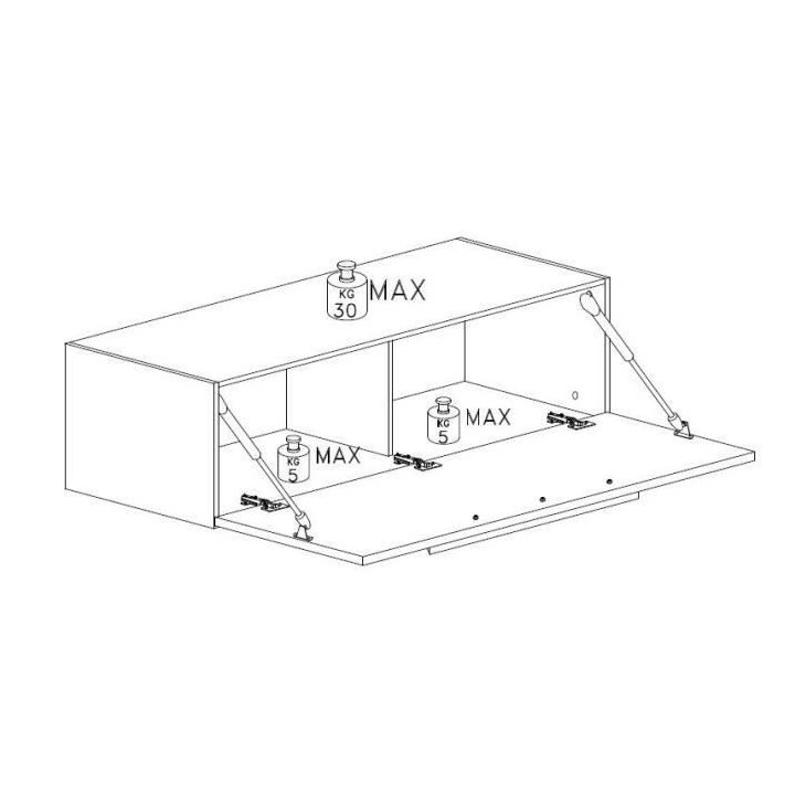 Meuble TV Mural - Décor Noyer foncé et Blanc Laqué - L 193 x P 30 x