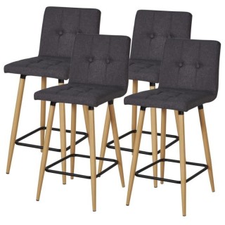 MARCO Lot de 4 Tabourets de bar comptoir de cuisine - Tissu Gris et pi