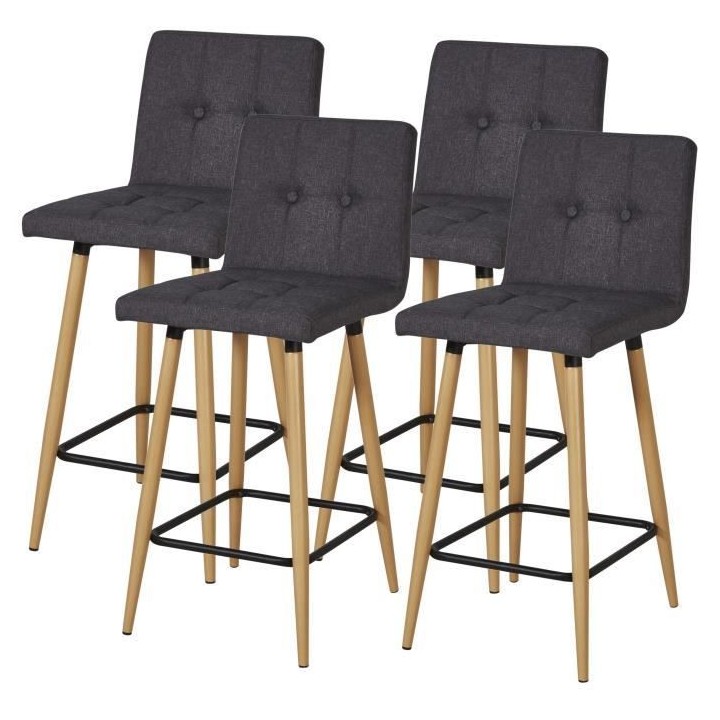 MARCO Lot de 4 Tabourets de bar comptoir de cuisine - Tissu Gris et pi