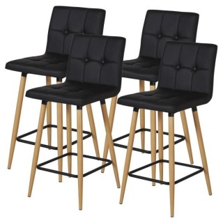 Lot de 4 Tabourets de bar comptoir de cuisine - Simili Noir et pieds b