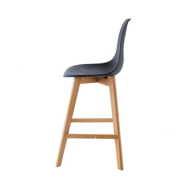 SACHA Lot de 2 Tabourets de bar - Pieds en Hetre - Noir - L 45,5 x P 5